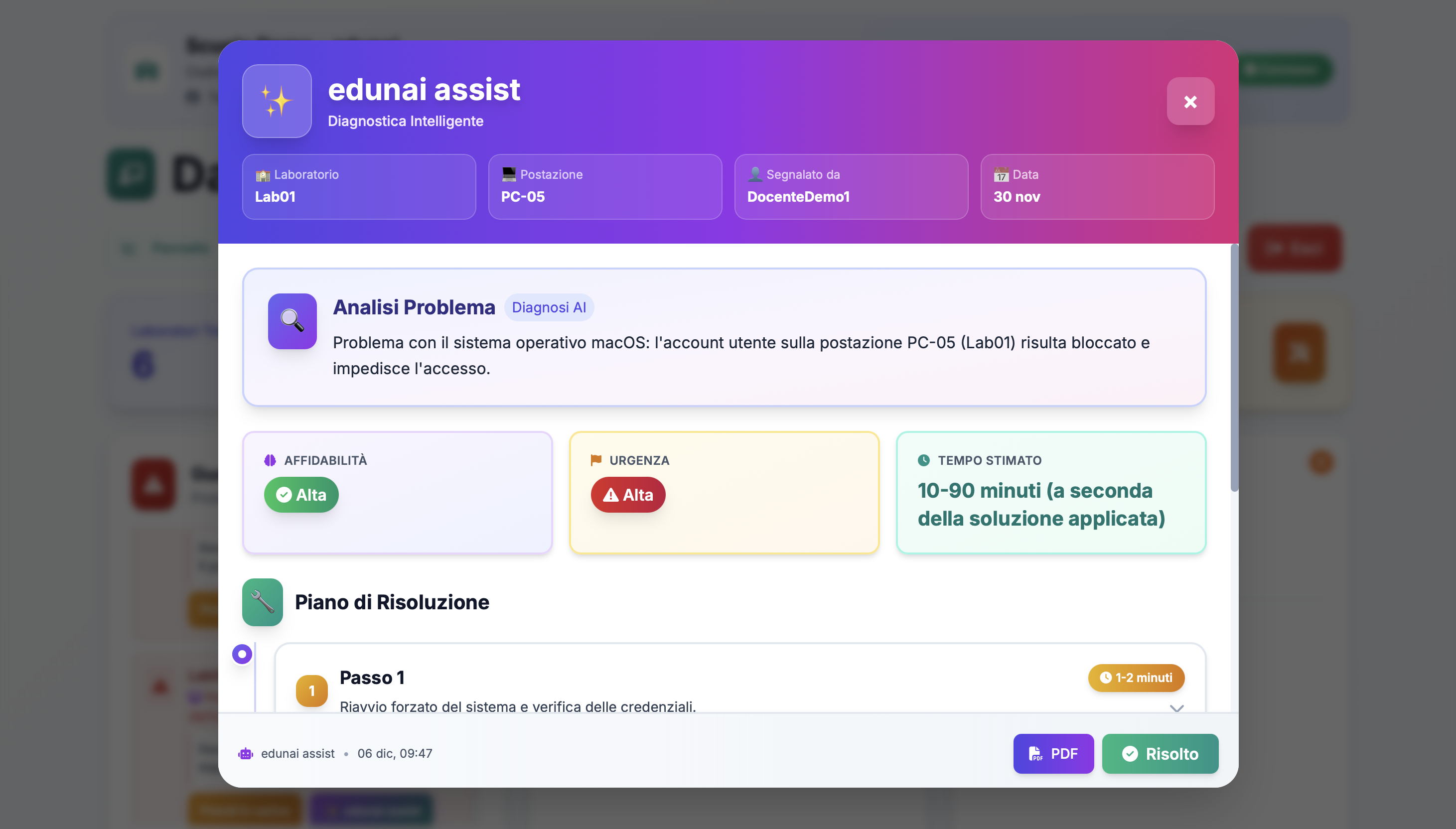 Analisi Edunai Assist AI - Diagnosi guasti automatica per laboratori informatici